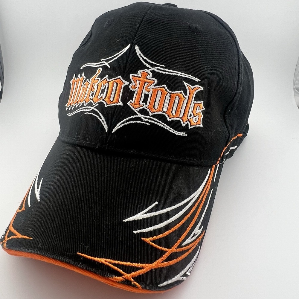 Matco Tools Black Orange Embroidered Adjustable Baseball Cap Pinstripe Hat